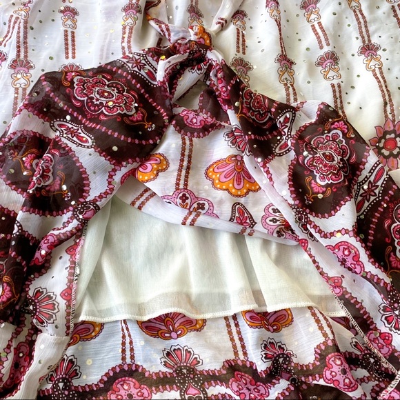 πΊ BOHO FLORAL BURGUNDY RED PINK IVORY SEQUIN OPEN BACK MAXI DRESS! - Picture 8 of 9